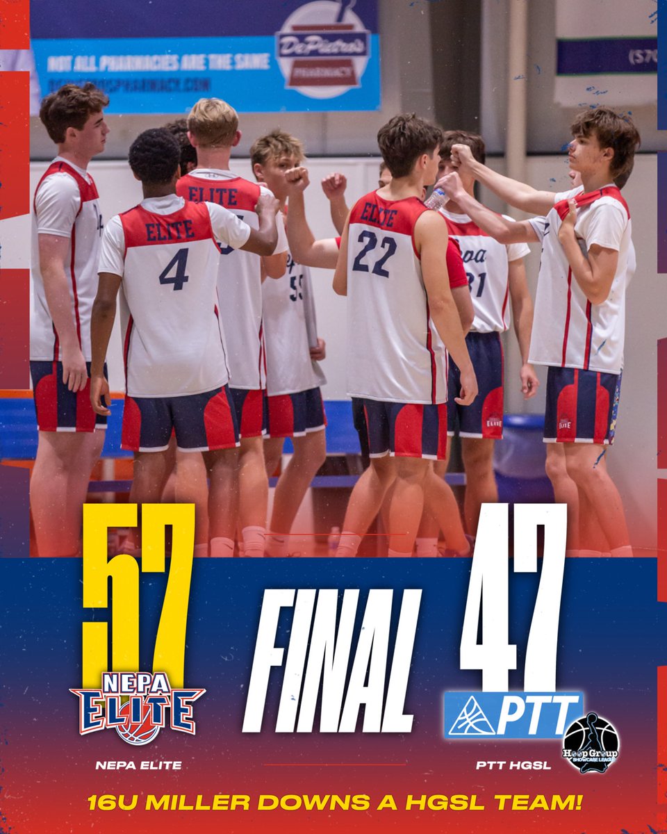 16U MILLER KEEPS IT ROLLIN’ 🧱🔥

Big win over PTT HGSL, 57-47, to advance in the Platinum 4 bracket.

🔹 Walker Swann (<a href="/BlairAcademyMBB/">Blair Academy (NJ) Men’s Basketball</a>)– 15pts
🔹 Brady Comstock (<a href="/AHCometsBBB/">Abington Heights Basketball</a>) – 14pts
🔹 <a href="/JckAlpert/">Jack Alpert</a> (Holy Cross)– 11pts
🔹 Jimmy Phillips (Lackawanna Trail) – 10pts

 #BeELITE