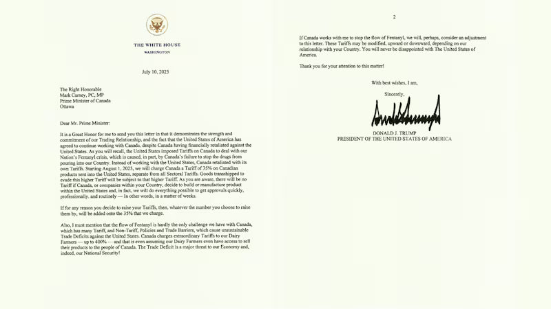 🇺🇸🇨🇦 Trump verhängt 35% Zoll auf Kanada, plant 15%-20% Zölle für andere

🔹Der US-Präsident Donald Trump hat am Donnerstag seine Zolloffensive gegen Kanada verschärft und angekündigt, dass die USA ab nächsten Monat einen 35%igen Zoll auf Importe erheben werden und plant, für die