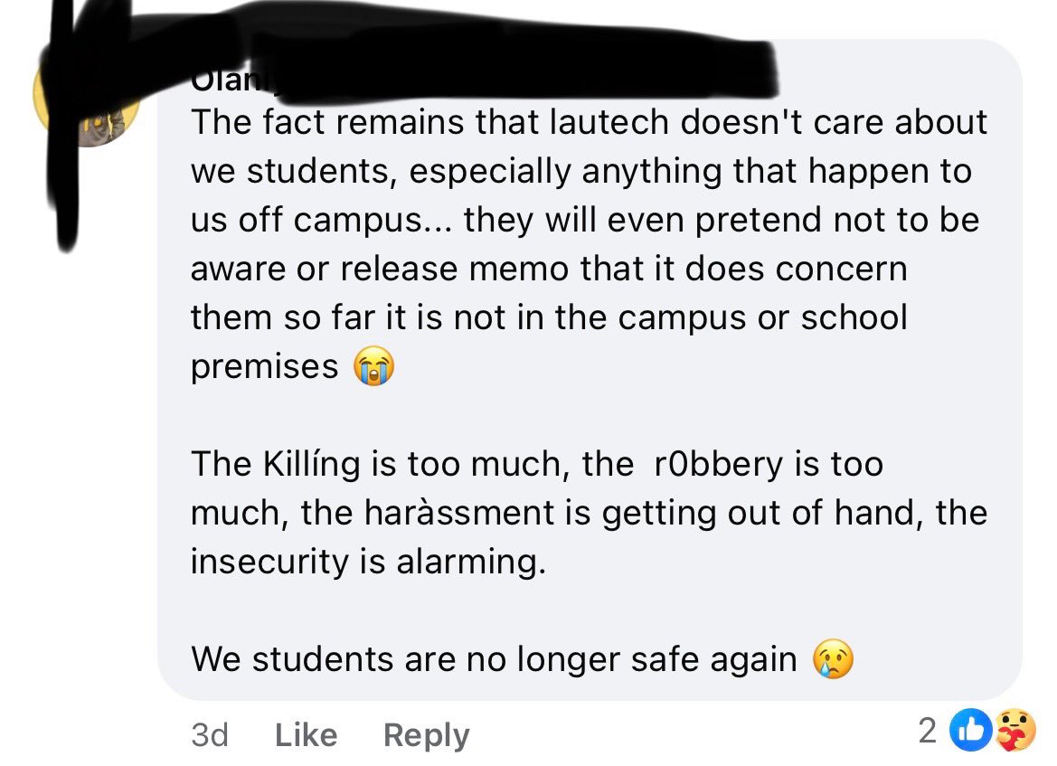 Tawfiqah_B's tweet photo. @LuxeVeils @Agidigbo887FM @falzthebahdguy @GossipMillNaija @instablog9ja This is sad!
They aren't even trying to take any accountability

Here's a comment by a Lautech Student  saying the same thing you highlighted. This is so irresponsible ! https://t.co/htY5L2hqzU
