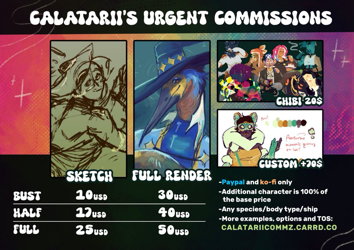 calatarii's tweet image. Hello! I am opening urgent c0mmissi0ns so I can go back to uni in October and help my family financially. Circumstances lead to us not being able to afford living normally, let alone for me to go back and study abroad.
Any share, donation and comm helps! TY!
‼️ L1NK BELOW ‼️