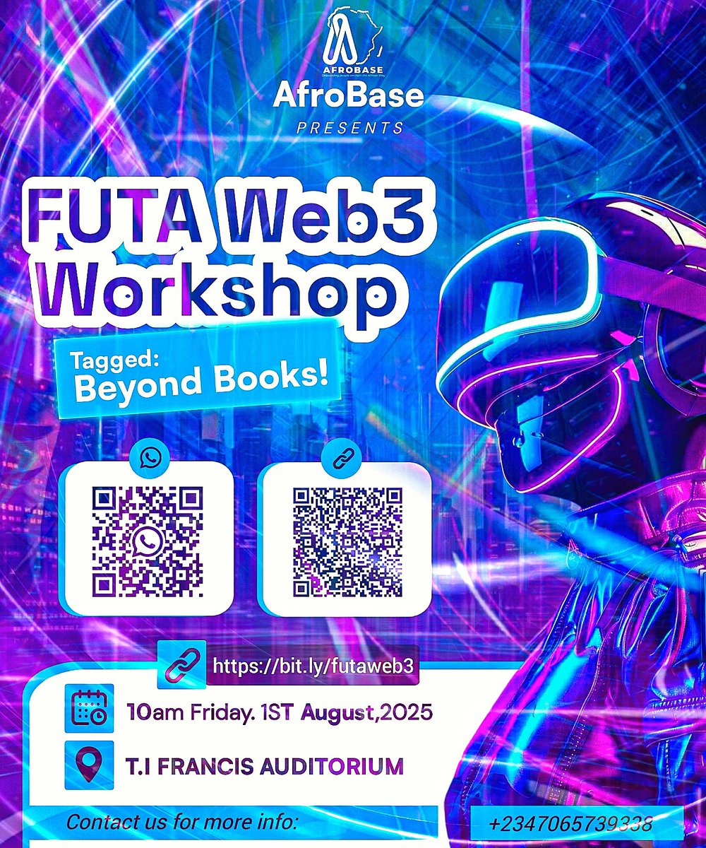 AfroBase__'s tweet image. Something BIG is about to hit the land of FUTA🔥
AFROBASE
Presents
FUTA WEB3/Crypto Workshop 💙
Thinking of what you stand to enjoy in this FREE workshop? Check below;👇👇
📍Web3/Crypto/Defi – What does it all mean??
📍Airdrops/Retroactive – (Making 💰 in…