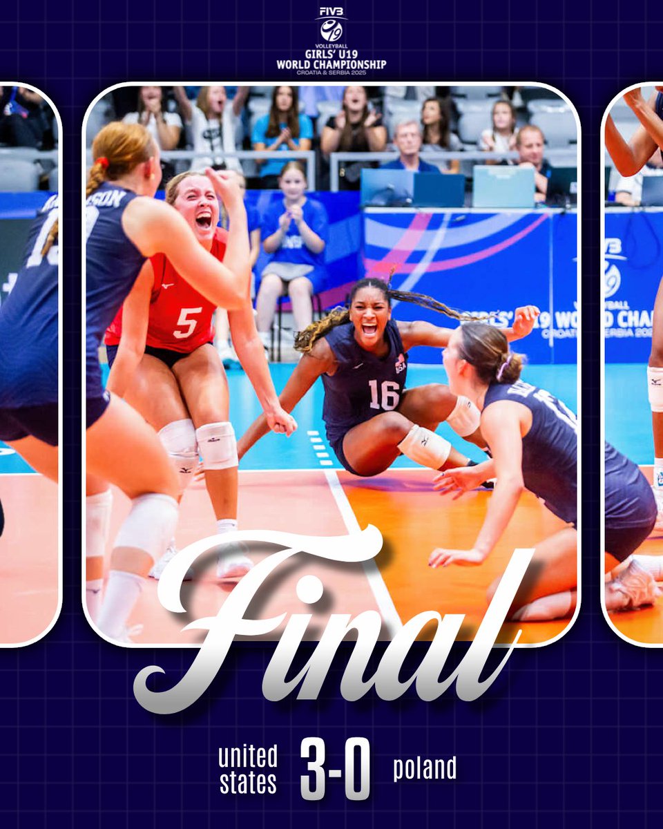 USA 🇺🇸 ARE HEADED TO THE U19 CHAMPIONSHIP 🔥

USA overwhelm Poland en route to a three set sweep 💪

Top Scorers
Suli Davis 18
Henley Anderson 11