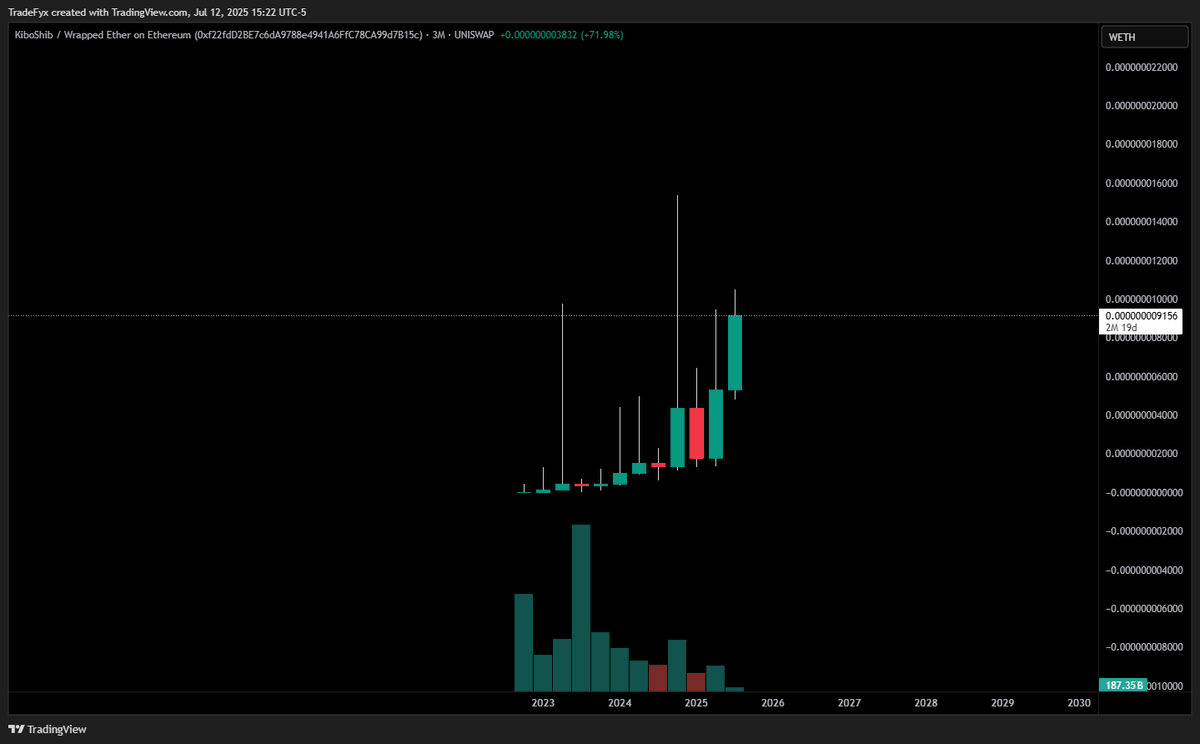 you see normies being one shotted by ai all around you and chatgpt having nearly 1b weekly users 

then you see the ai's own dog memecoin is 27m and has this quarterly chart  

wyd?