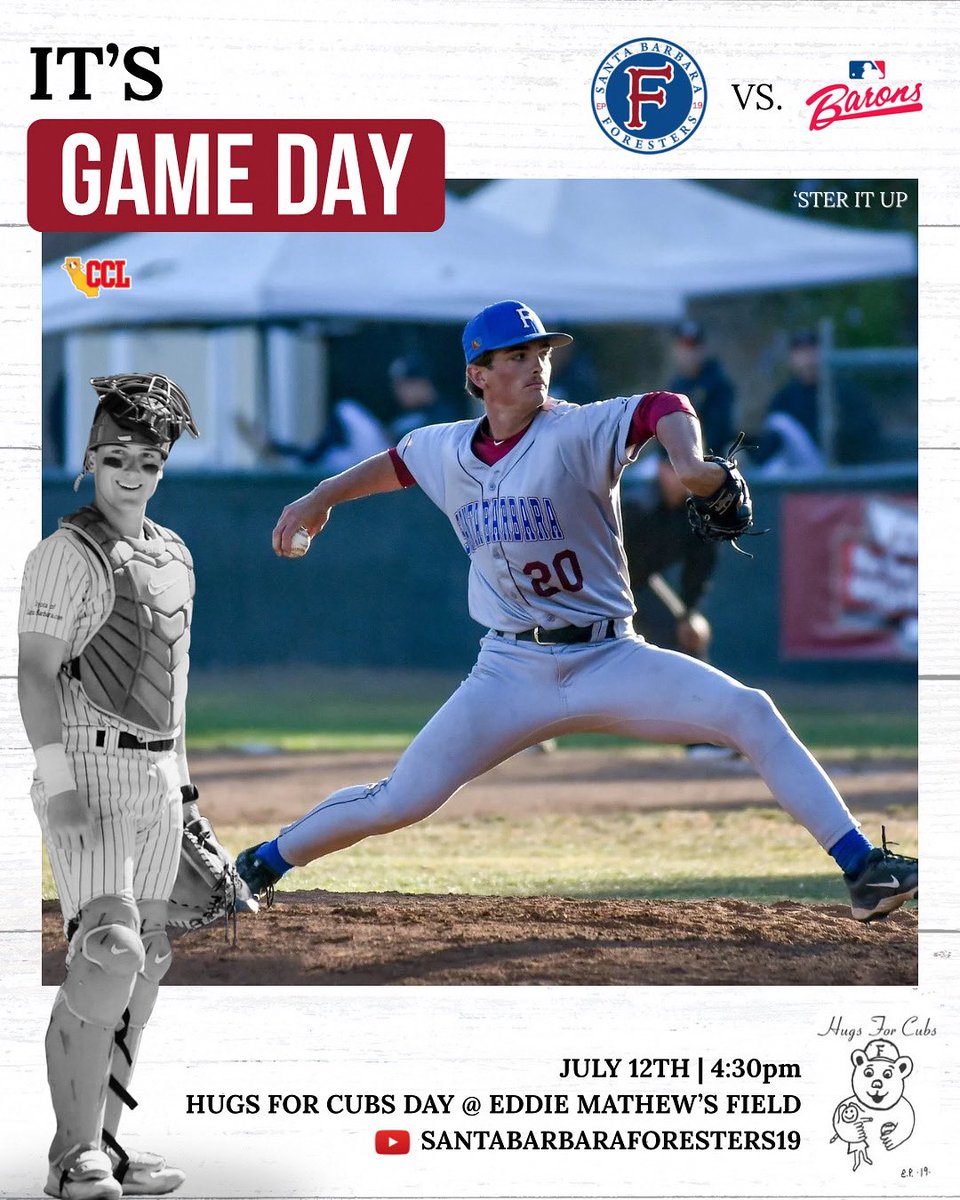 SB Foresters (@sbforesters) on Twitter photo ‘Sters fans… It’s Game Day‼️
vs. Academy Barons
📍: Hugs for Cubs Day @ Eddie Mathew’s Field
⏰: 4:30pm
<a href="/CCL_Baseball/">California Collegiate League</a> #hummbaby #steritup ‘Sters fans… It’s Game Day‼️
vs. Academy Barons
📍: Hugs for Cubs Day @ Eddie Mathew’s Field
⏰: 4:30pm
<a href="/CCL_Baseball/">California Collegiate League</a> #hummbaby #steritup
