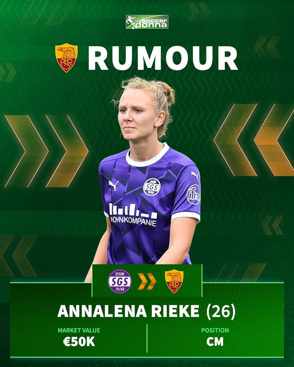AS Roma are reportedly interested in Annalena Rieke, according to Leonardo Frenquelli on X. The Essen midfielder is under contract with Essen until 2️⃣0️⃣2️⃣7️⃣. 👀