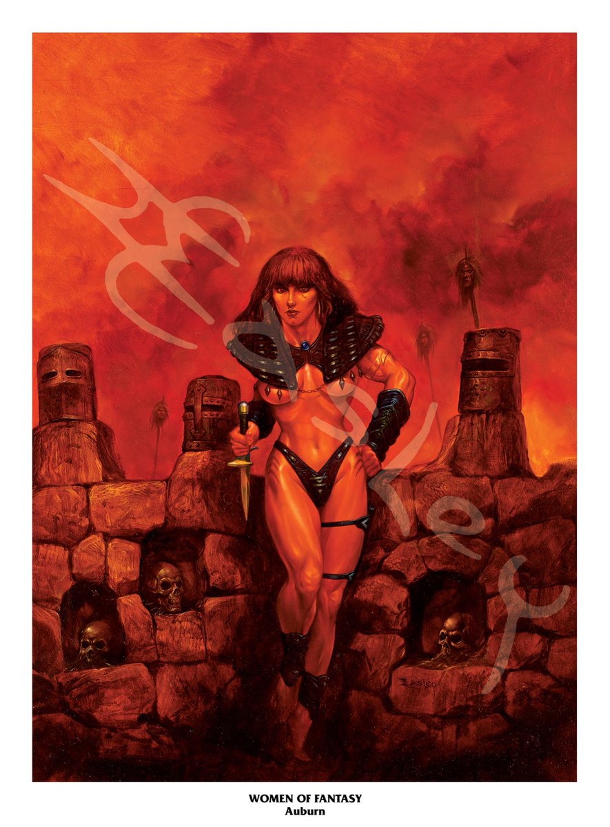 From D&amp;D’s ‘Women of Fantasy’, artist Jeff Easley’s “Auburn”.

I don’t want to make any smarta@@ comments, I don’t want to test how far she can throw that dagger.

#TeamNoShirtNoPantsNoBoots