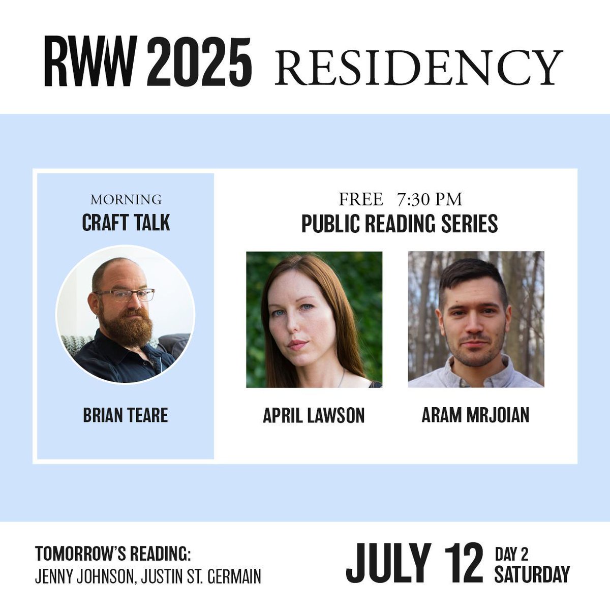 PLU_RWW's tweet photo. We enjoyed a morning talk from Brian Teare that will stick with us for days.

Come join us tonight for a reading from April Lawson and Aram Mrjoian.

#PLU #MFA #RWW25 #RWW https://t.co/kOrJcLramm