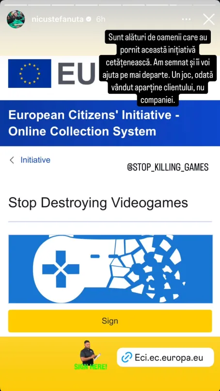 StopKilingGames's tweet image. "I stand with the people who started this citizen initiative. I signed and will continue to help them. A game, once sold, belongs to the customer, not the company."  

Thank you @nicustefanuta !

eci.ec.europa.eu/045/public/#/s…