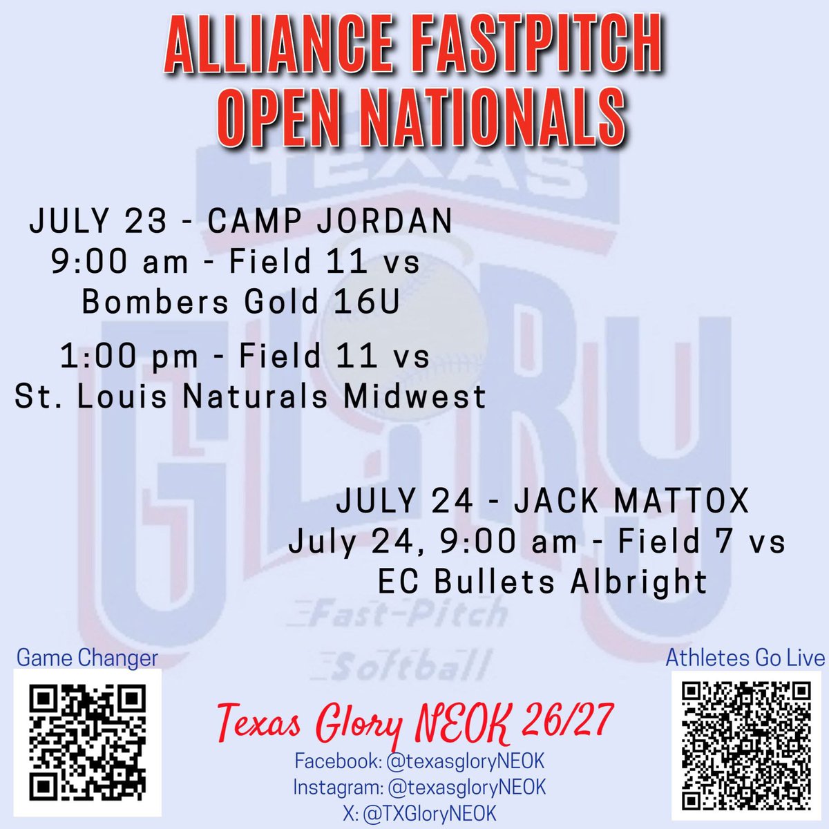 It’s here, the last tournament of the 24/25 season! #texasglory #texasgloryneok #oklahomasoftball #comewatch