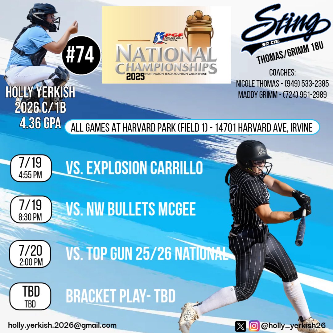 Our schedule for PGF Nationals. Come check us out!
<a href="/Mads_Arm2Strong/">Maddie Armstrong</a> <a href="/Clift_coach/">Jim Clift</a> <a href="/CatamountSB/">Western Carolina Softball</a> <a href="/Coach_MGardner/">Michelle Gardner</a> <a href="/greg_mcquillin/">Greg</a> <a href="/SLUsbcoach/">Coach Phillips</a> <a href="/CoachGill_MSU/">Ashley Gilland</a> <a href="/madi_eberle/">Madi Eberle</a> <a href="/TUSBCoachCoz/">Lisa Costello</a> <a href="/JessHutch22/">Jessie Hutchens- Mack</a> <a href="/SBRRetweets/">Softball Recruiting Reposts</a> <a href="/CoastRecruits/">Coast 2 Coast Recruits</a> <a href="/SoftballRecruit/">Softball Recruit 🥎</a> <a href="/Coach_KPaulson/">Kristi Paulson - EIU Softball</a> <a href="/coachDp16/">Dan Paulson</a> <a href="/BGSUSoftball/">BGSU Softball</a>