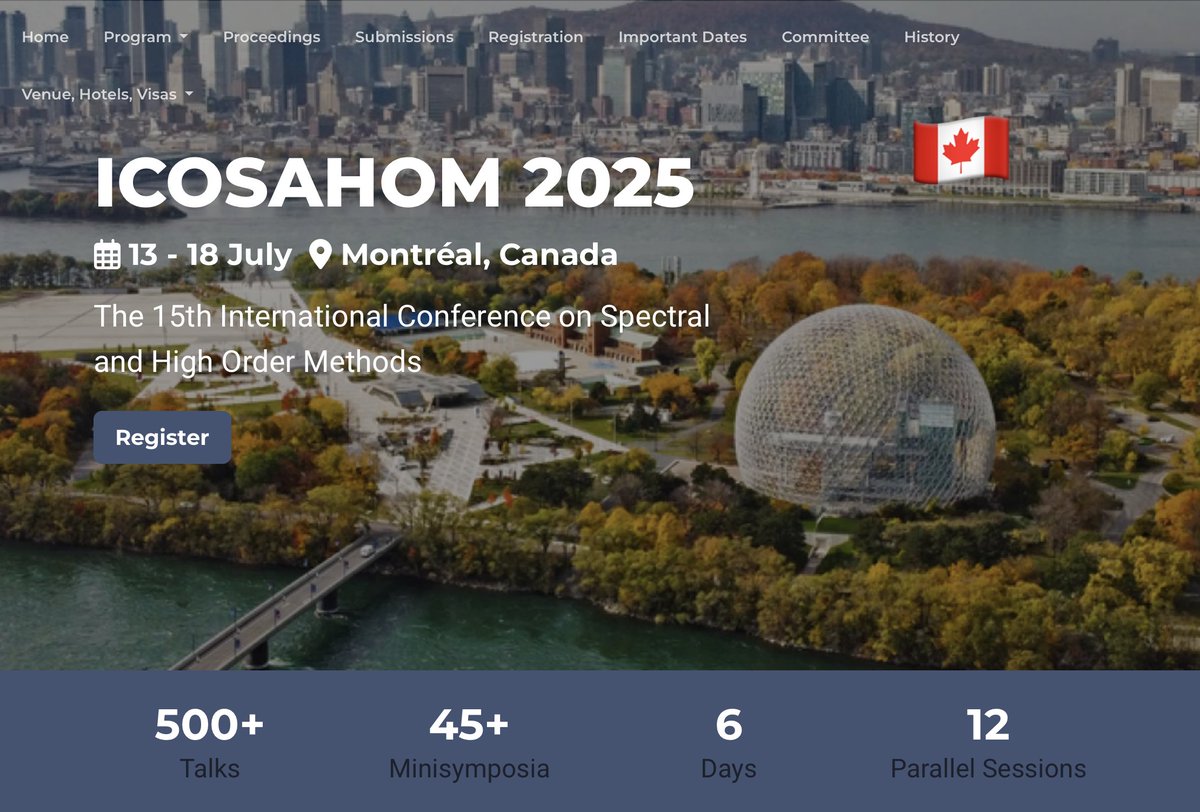 rothkopfAK's tweet image. Excited to attend #ICOSAHOM25 next week, an international conference dedicated to applied #mathematics &amp;amp; #computational #science. Great opportunity to better get to know this research field at the interface of theory &amp;amp; application. After 2023 edition @yonsei_u 🇰🇷2025 @mcgillu 🇨🇦.