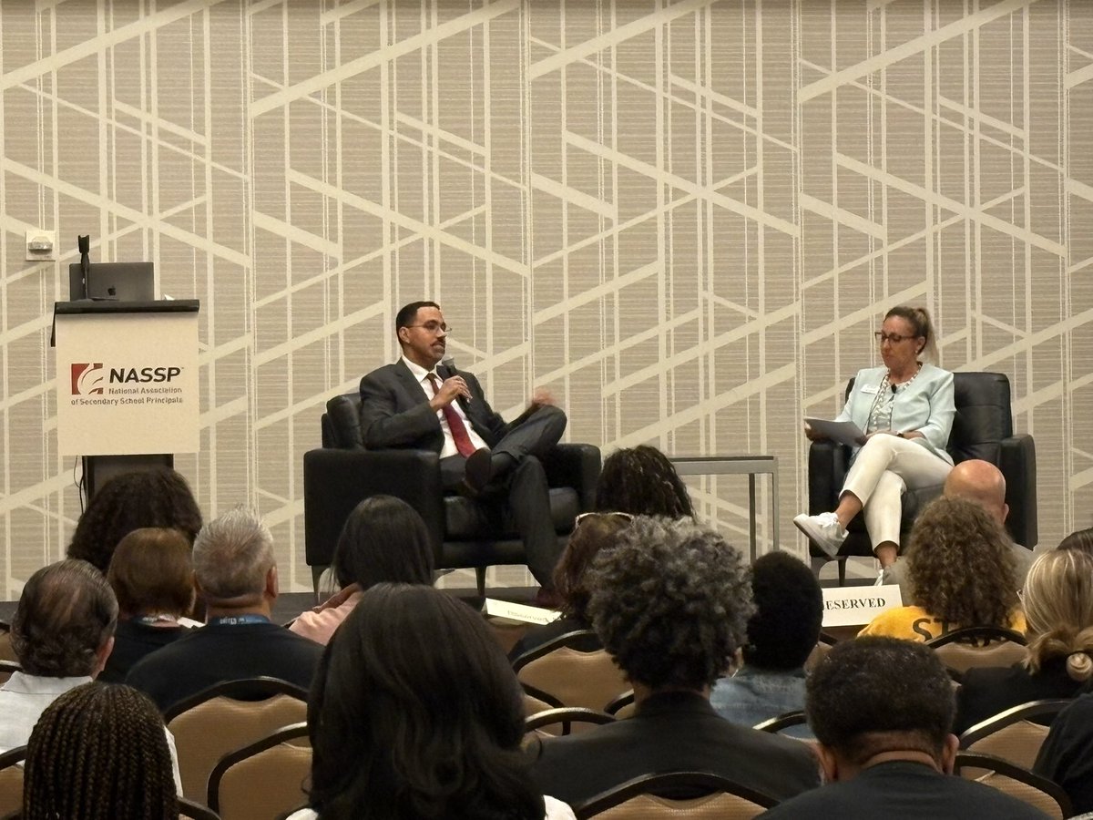 BenFeeney's tweet image. Powerful dialogue on the topic of being rooted in legacy and rising in leadership with former US Department of Education Secretary, Dr. John B. King, Jr. and @NASSP President Raquel Martinez! #principalsUNITED