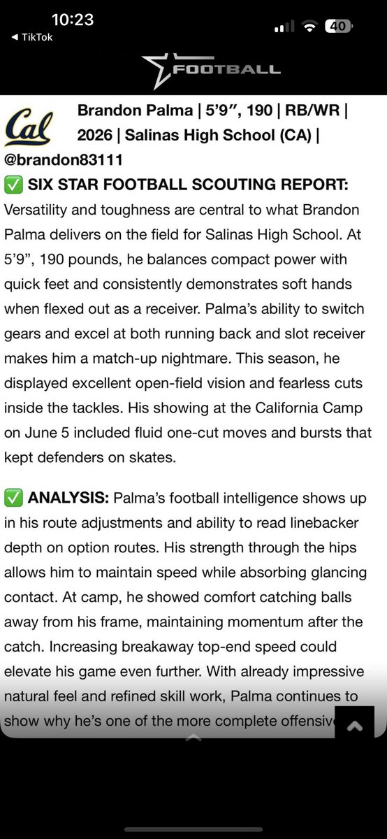 Thank you <a href="/sixstarfootball/">Six Star Football | PLUS+</a> for the write up! Had an amazing time at the Cal camp a few weeks ago and learned a lot from the coaches. Hope to be back soon!
<a href="/CalFootball/">Cal Football</a> <a href="/BenjiPalu_Cal/">Benji Palu</a> <a href="/RonRivera80/">Ron Rivera</a> <a href="/SHSCowboyFB/">Coach Zenk</a>