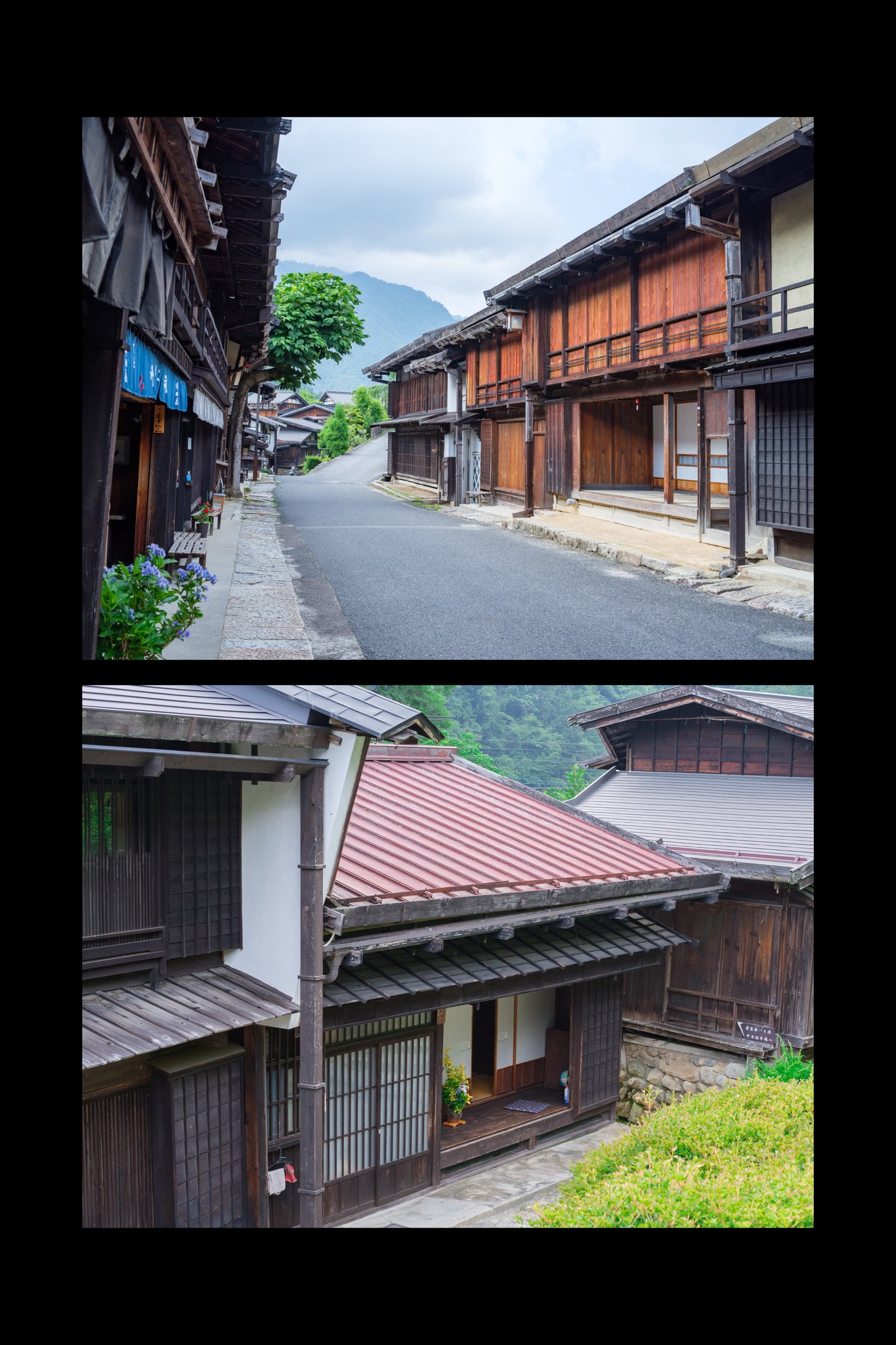 妻籠の宿　銀鼠の甍と恵那山　 パステル画 妻籠の宿 銀鼠の甍と恵那山 パステル画 （JTB - 馬籠宿から妻籠