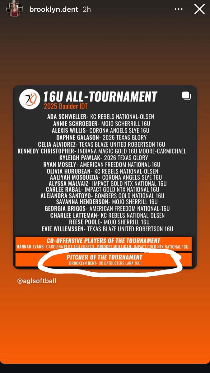 PITCHER OF THE TOURNAMENT IDT!!!So blessed to be able to play in Colorado with my team! #pitcherofthetournament <a href="/Christianconr15/">Christian Conrad</a> <a href="/anthony_aresco/">Anthony Aresco</a> <a href="/mzerkleee/">Morgan Zerkle</a> <a href="/UWSoftball/">Washington Softball</a> <a href="/UNLVSoftball/">UNLV Softball</a> <a href="/AlabamaSB/">Alabama Softball</a> <a href="/AggieSoftball/">Texas A&M Softball</a> <a href="/AztecSoftball/">San Diego State Softball</a> <a href="/UCSDsoftball/">UC San Diego Softball</a> <a href="/Lifesapitch13/">Kim Johnston</a> <a href="/BTelesco2/">Brandon Telesco</a> <a href="/clemsonsoftball/">Clemson Softball 🥎</a>