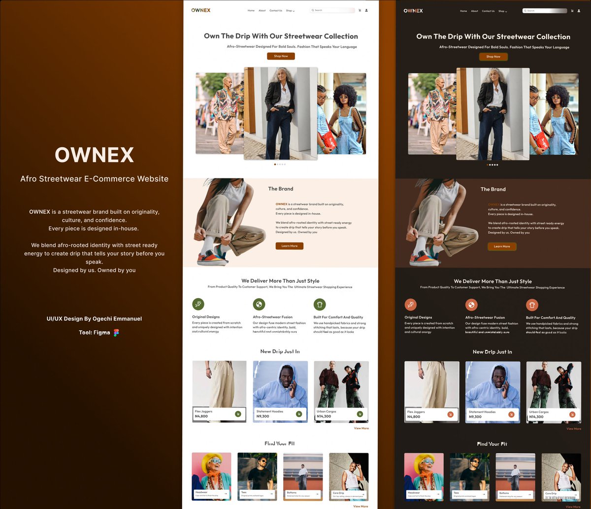 OgechiPrec28's tweet image. Just wrapped up the design for OWNEX — an Afro-inspired streetwear brand 🧡
Bold colors, clean layout, and a mix of culture + street energy.

Would love your thoughts! 👇
Check out full project
behance.net/gallery/230219…

#UIUX #WebDesign #AfroStreetwear #DesignTwitter #Ownex