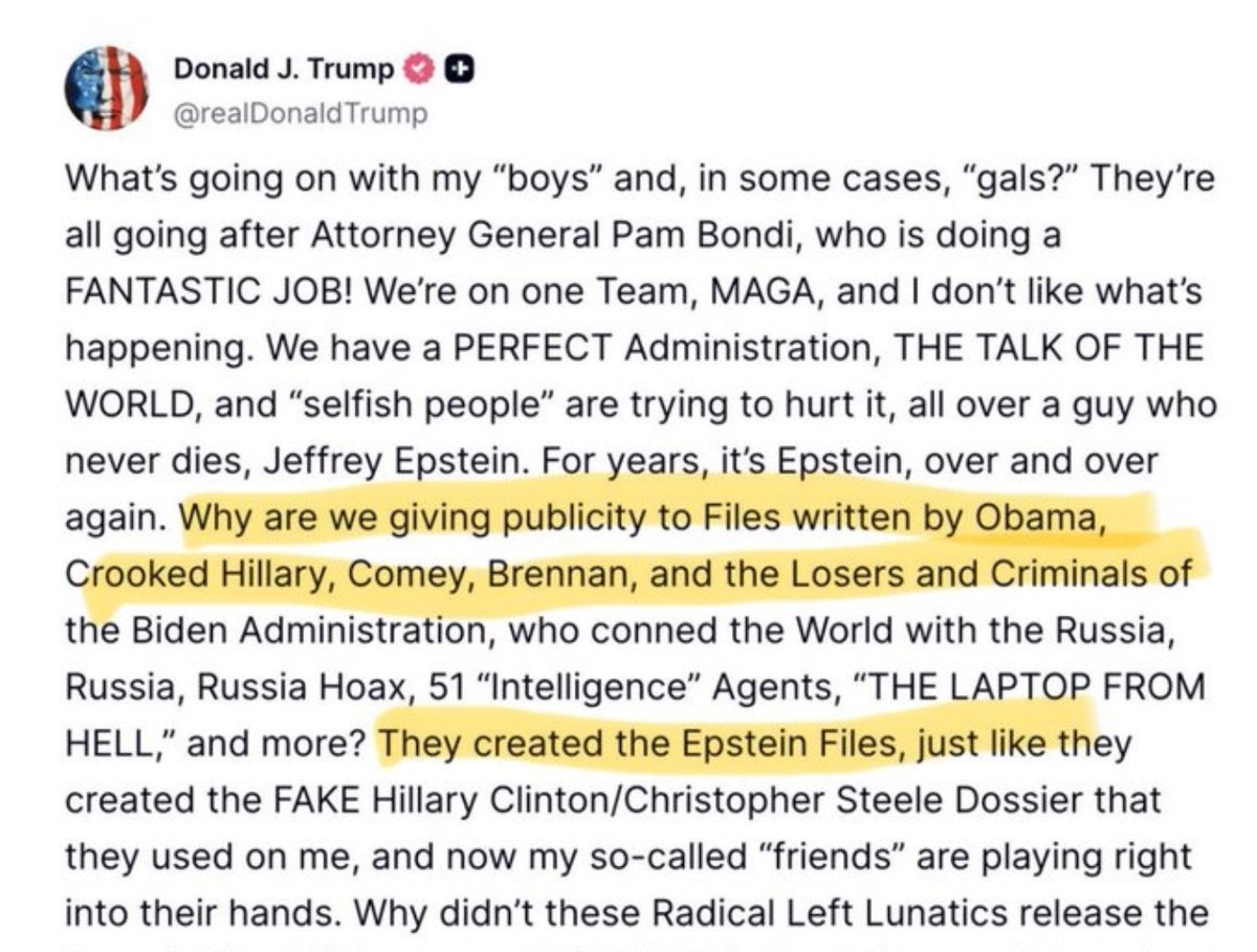 mmpadellan's tweet image. LMAOOO, trump isn&apos;t melting down, he&apos;s shitting bricks if he thinks anyone believes that the non-existent Epstein client list suddenly exists, but was now written by Obama and Hillary.

Release the Epstein files.