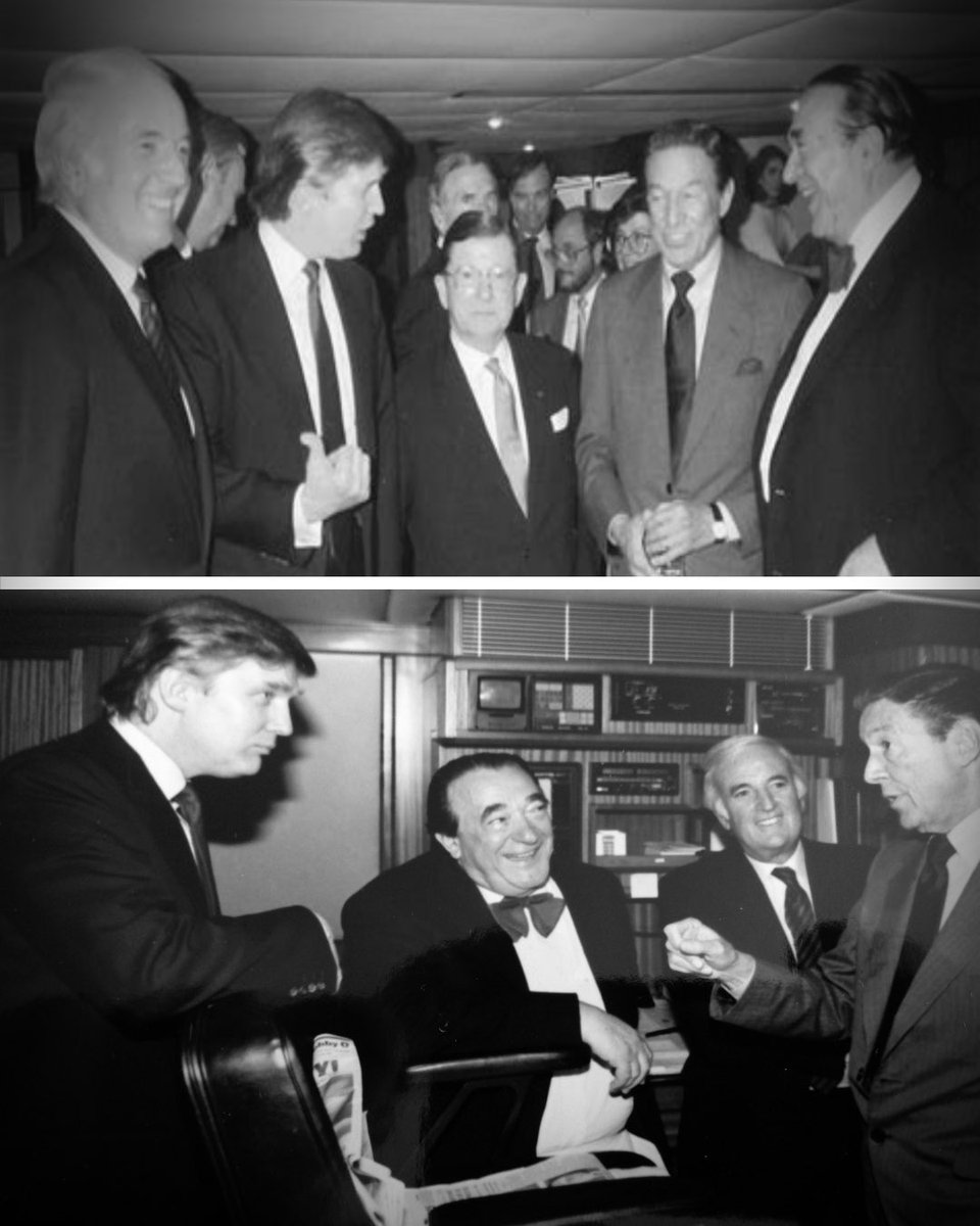 Trump with Ghislaine Maxwell’s dad and Mossad agent, Robert Maxwell, at a private party on Maxwell’s yacht, back in 1989.