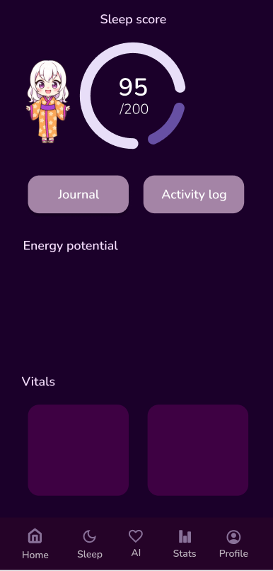 my girlfriend <a href="/itsangelacmarie/">Angela ✧</a> &amp; I started the beginning of our mobile sleep app 💤

real design work starts Monday -- just getting things started on minimal designs for each tab.

<a href="/sleepyNFT_/">𝗦𝗟𝗘𝗘𝗣𝗬</a> holders will have free premium 😴