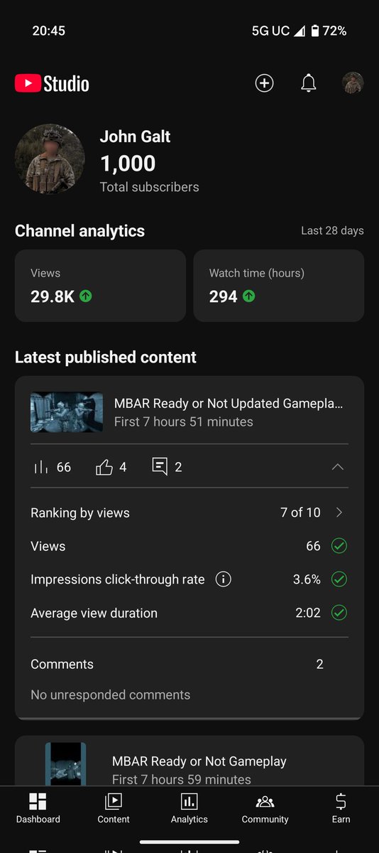 john_galt_42069's tweet image. Hit 1k YT subs 9 months 9 days after I uploaded my first vid!