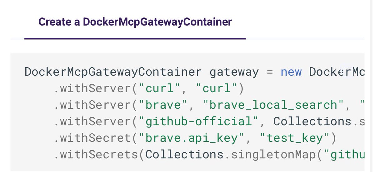 Ajeet Singh Raina 🐳 (@ajeetsraina) on Twitter photo 🔥 New in @Testcontainers: Docker MCP Gateway module!
@Testcontainers now supports <a href="/Docker/">Docker</a> MCP Gateway out of the box. Spin up real MCP servers (GitHub, Brave Search, etc.) in your test suite.
No more complex test setups. Just real integration tests.
java.testcontainers.org/modules/docker… 🔥 New in @Testcontainers: Docker MCP Gateway module!
@Testcontainers now supports <a href="/Docker/">Docker</a> MCP Gateway out of the box. Spin up real MCP servers (GitHub, Brave Search, etc.) in your test suite.
No more complex test setups. Just real integration tests.
java.testcontainers.org/modules/docker…