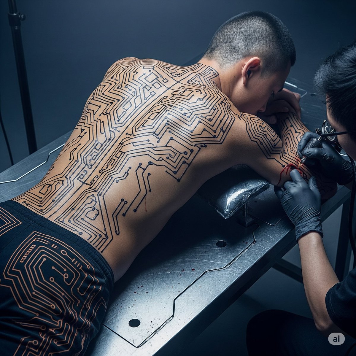 成为机甲战士第二步：身体用导电墨水纹上电路。