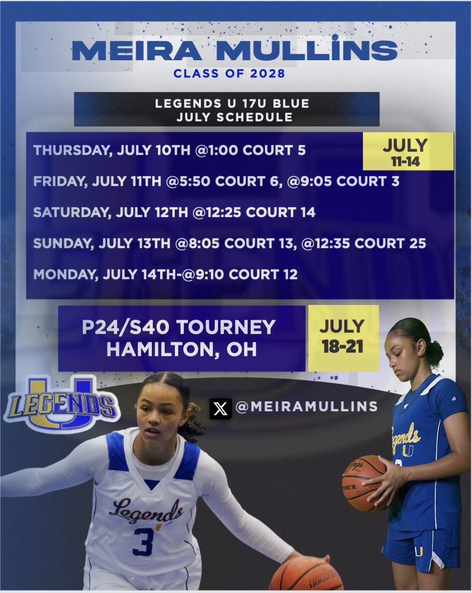 Playing with my Legends U family in the Midwest Summer Classic. Coaches, the schedule is detailed below. Look forward to seeing you there.
