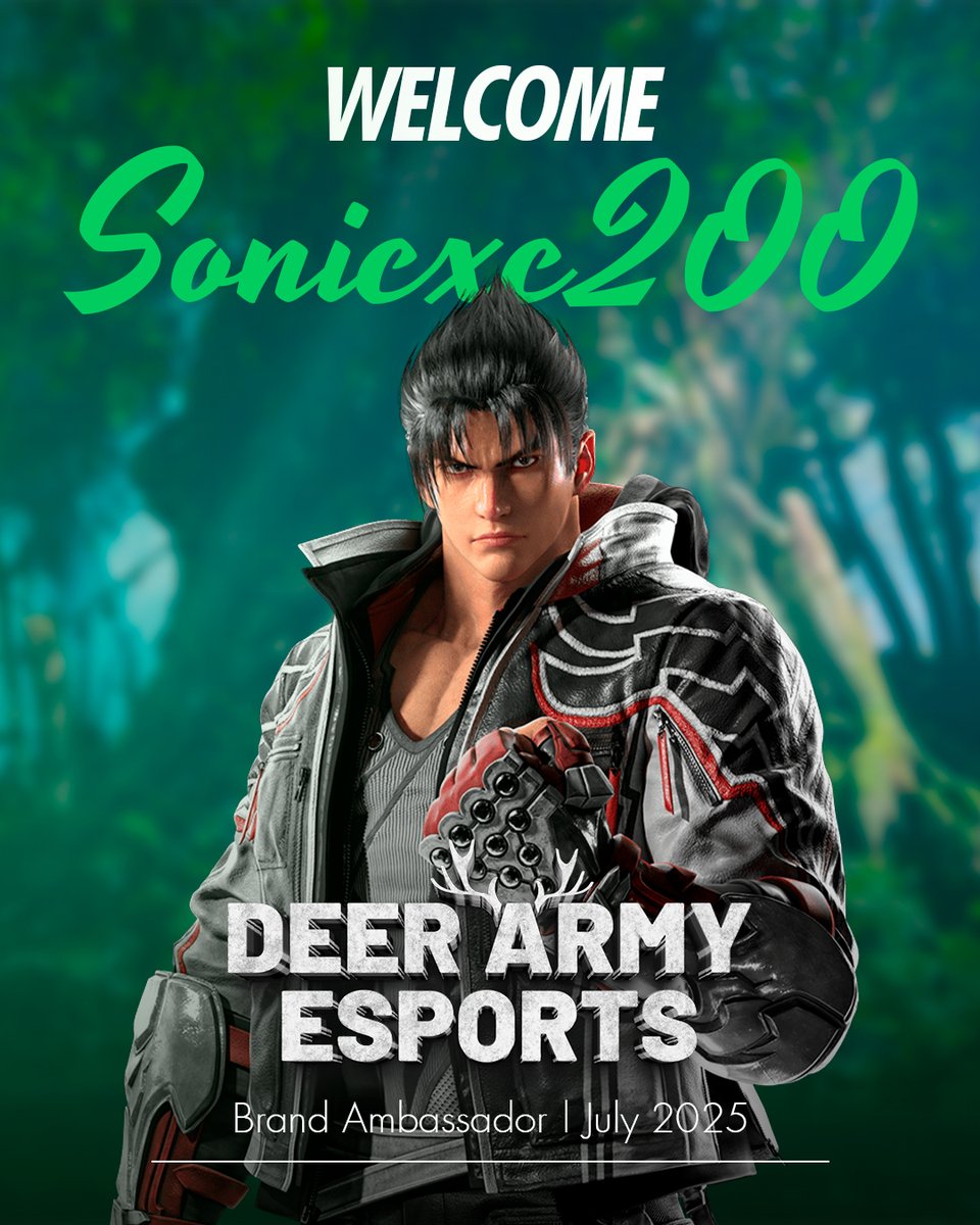 Deer Army Esports (@deerarmyesports) on Twitter photo A new journey begins. 🦌✨
Desde México, <a href="/sonicxc200/">Sonicxc200</a> se une como nuestro primer Embajador de Marca.
Jugador comprometido con seguir creciendo en Tekken y en la comunidad.
¡Bienvenido a la manada, sonicxc! 🖤
#FGC #Tekken #DeerArmy A new journey begins. 🦌✨
Desde México, <a href="/sonicxc200/">Sonicxc200</a> se une como nuestro primer Embajador de Marca.
Jugador comprometido con seguir creciendo en Tekken y en la comunidad.
¡Bienvenido a la manada, sonicxc! 🖤
#FGC #Tekken #DeerArmy