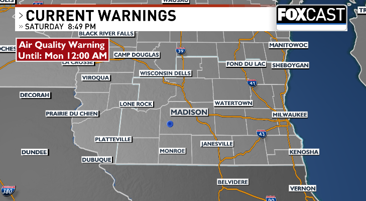 Smoke from Canadian wildfires is currently overhead and will be around throughout all of Sunday. Because of that, there's an air quality warning throughout Sunday with expected air quality to be unhealthy for some. #wiwx