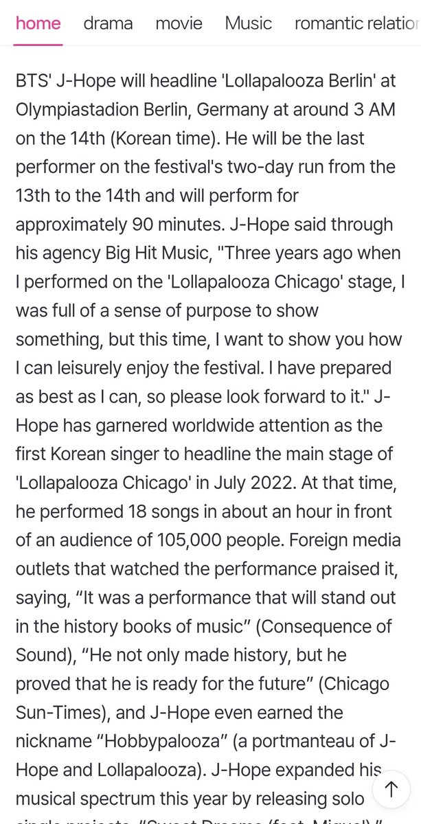 "Three years ago when I performed on the 'Lollapalooza Chicago' stage, I was full of a sense of purpose to show something, but this time, I want to show you how I can leisurely enjoy the festival. I have prepared as best as I can, so please look forward to it." 💜👏🔥