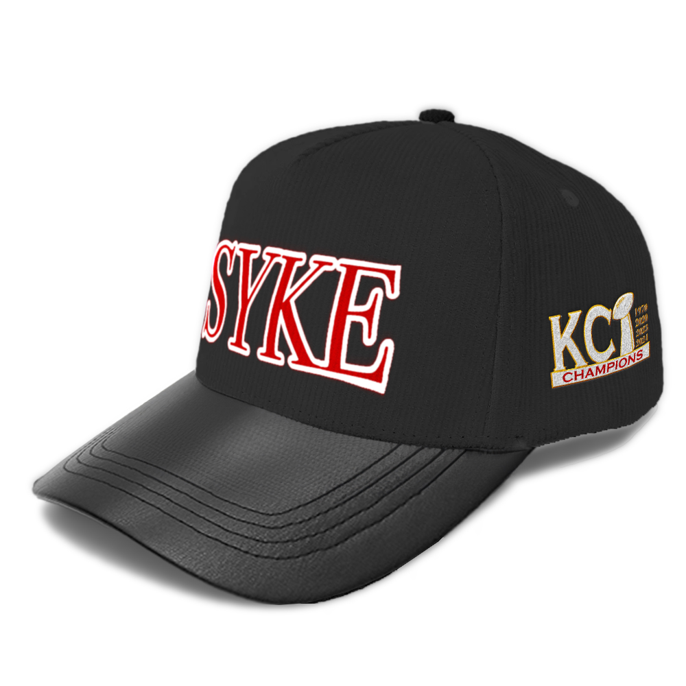 SYKEbrand's tweet photo. KC CHAMPIONSHIP BLACK SYKE HAT
Super Bowl-winning years stitched on the side. Every score &amp; matchup stitched inside. A collector’s dream for true Chiefs fans. 👑
Grab yours at  https://t.co/rAPZkr1NZb!

#SykeBrand #KCStyle #ChiefsKingdom #Streetwear #GameDayFit #NFLStyle https://t.co/EFukgd4PWQ