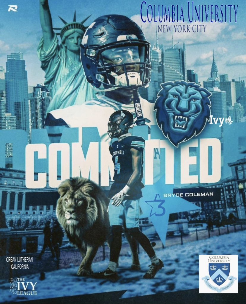 3⭐️Bryce Coleman (@brycecoleman26) on Twitter photo Truly blessed to announce my verbal commitment to Columbia University. I want to thank my family, friends, coaches and coaches that helped get me here. All Glory to God. #Committed #GoLions <a href="/coachcurtis7/">Rick Curtis</a> <a href="/CreanFootball/">Crean Lutheran Football</a> <a href="/bmc_1906/">Mike Coleman</a> <a href="/oka_russ/">Russ Oka</a> <a href="/CoachJakeFord/">Jake Ford</a> <a href="/drewcasani/">Drew Casani</a> #LLRYH Truly blessed to announce my verbal commitment to Columbia University. I want to thank my family, friends, coaches and coaches that helped get me here. All Glory to God. #Committed #GoLions <a href="/coachcurtis7/">Rick Curtis</a> <a href="/CreanFootball/">Crean Lutheran Football</a> <a href="/bmc_1906/">Mike Coleman</a> <a href="/oka_russ/">Russ Oka</a> <a href="/CoachJakeFord/">Jake Ford</a> <a href="/drewcasani/">Drew Casani</a> #LLRYH