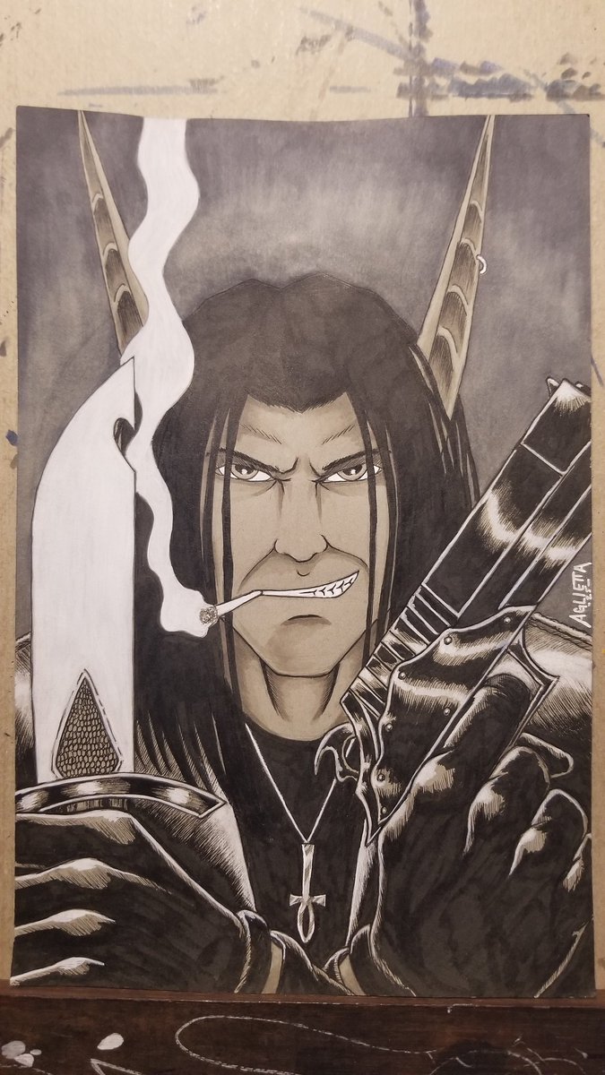 DeathMetalHero's tweet image. Speaking of #PoisonElves I recently finished this toned gray piece of the one and only Lusiphur Malaché for a fellow P. E. fan.
Haven't drawn Luse in...well a VERY long time.
So it was a blast to revisit this old friend with pencil, paper, and ink!