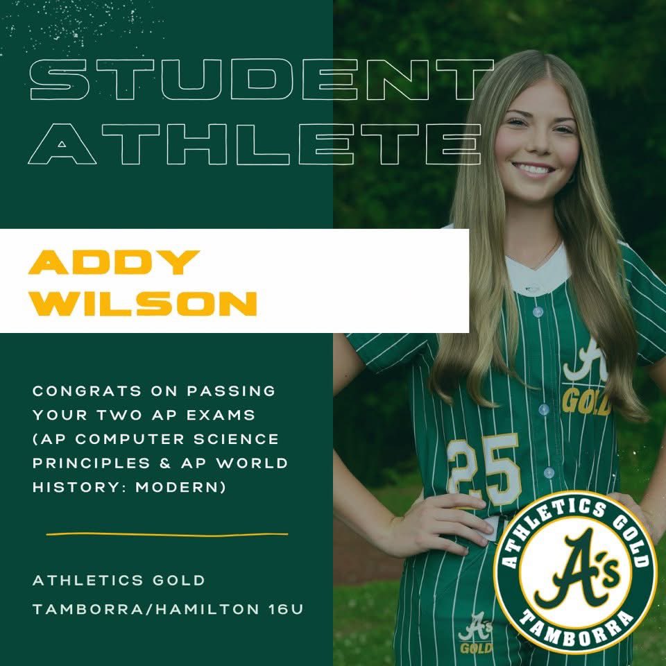 Athletics Gold Tamborra ‘09 (@athleticsgold09) on Twitter photo Getting it done on the field and in the classroom! Congrats to our 4️⃣ STUDENT-ATHLETES who passed all of their AP Exams!!!
<a href="/LilyKimball2027/">Lily Kimball 2027</a>
<a href="/JJGriffeth24/">Jaidyn Griffeth 2027</a>
<a href="/BrooklynRadosta/">Brooklyn Radosta - 2027</a>
<a href="/Addy_Wilson25/">Adelaide Wilson 2027</a>
#BuiltDifferent #PressureIsAPrivilege #ChooseHard Getting it done on the field and in the classroom! Congrats to our 4️⃣ STUDENT-ATHLETES who passed all of their AP Exams!!!
<a href="/LilyKimball2027/">Lily Kimball 2027</a>
<a href="/JJGriffeth24/">Jaidyn Griffeth 2027</a>
<a href="/BrooklynRadosta/">Brooklyn Radosta - 2027</a>
<a href="/Addy_Wilson25/">Adelaide Wilson 2027</a>
#BuiltDifferent #PressureIsAPrivilege #ChooseHard