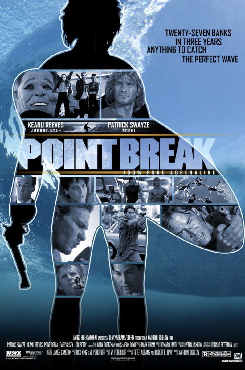 WATZUPMAG's tweet image. Il y a 34 ans, Kathryn Bigelow (première réalisatrice Oscarisée), réalisait le génial #PointBreak.
#KeanuReeves et #PatrickSwayze devenaient des icônes grâce à un scénario travaillé, des scènes d’actions réussies et un message de liberté jamais égalé. Prenez la vague 🌊. Culte !