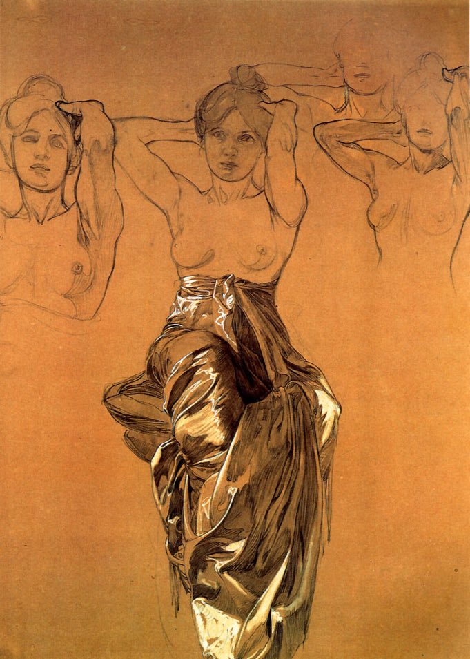 AlBlaineau's tweet photo. L’extraordinaire talent d’Alphonse Mucha, avec cette étude de drapé (on dirait des feuilles d’or) https://t.co/EtavWz11PS