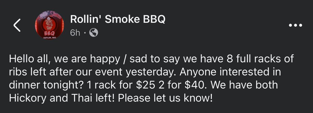 realMWO's tweet image. If anyone in the SWMO area wants a rack of ribs, let me know. I can get you some!