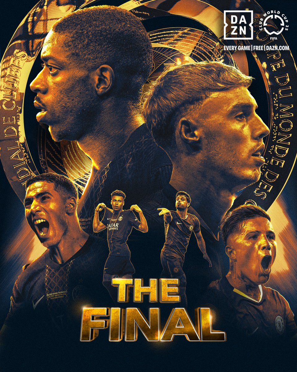 DAZNFootball's tweet photo. THE ULTIMATE SHOWDOWN. ⚔️

PSG vs. Chelsea for the FIFA Club World Cup. It all comes down to this.

Catch the @FIFACWC Final | July 13 | Free | https://t.co/i0K4eUtwwb | #FIFACWC #TakeItToTheWorld https://t.co/eGIgBywHQS