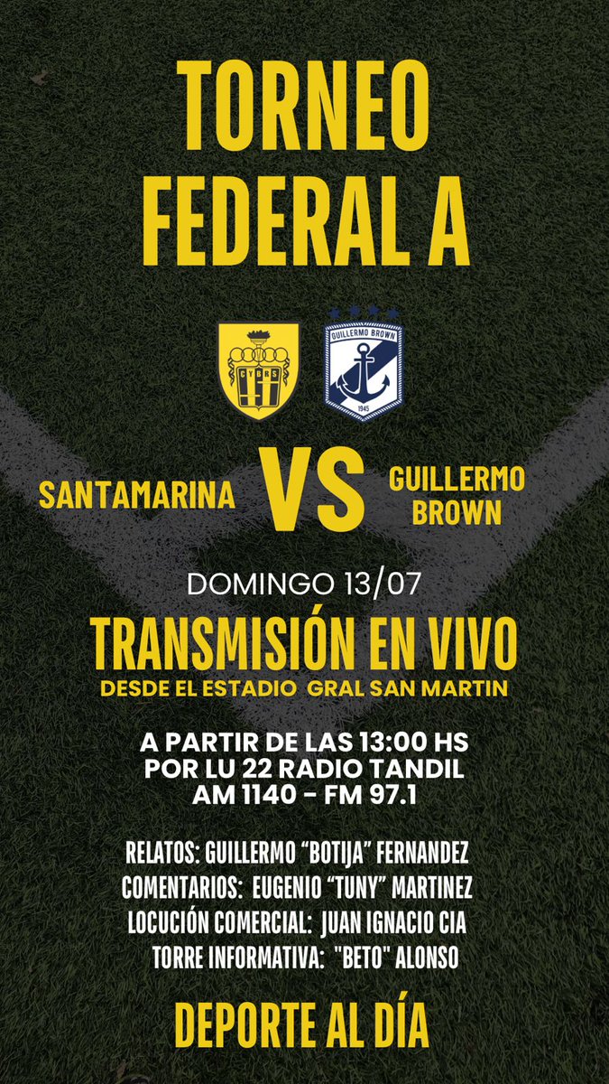 El aurinegro recibe a Guillermo Brown este domingo desde las 15:15  horas. Seguí la transmisión de nuestro equipo deportivo desde las 13 por  LU22 Radio Tandil AM 1140 y Galáctica 97.1 FM. La  Radio, Santamarina, Deporte al Día y vos... Juntos a la Par!!!