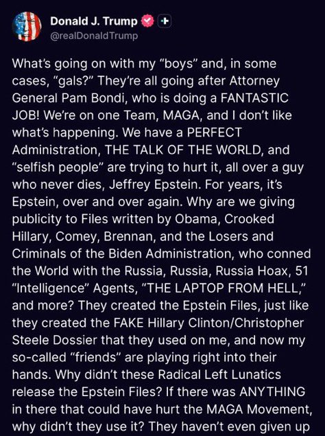 MajToure999's tweet image. NO WAY this is real. Gotta be AI.🤣🤣🤣

If he REALLY just tried to blame the Epstein Files on OBAMA…

Y’all can kiss about 40 seats GOODBYE come midterms. 😭😭😭

The final season of “America” is ratchet and WILD. 😂
.

Comment your thoughts below and SUPPORT OUR SECOND…