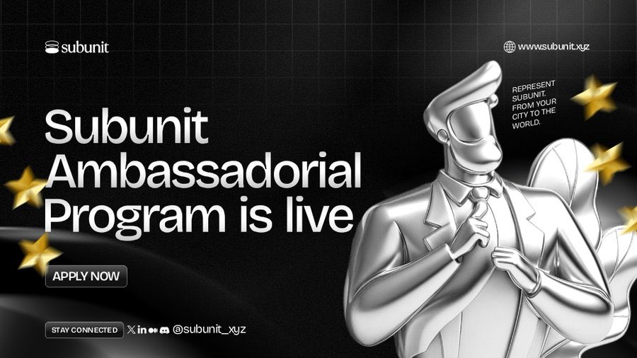 Rex_irex12's tweet image. 🧵1/ I’m excited to officially announce my intention to join the Subunit Ambassadorial Program! 🚀

Subunit is building something special at the intersection of crypto, identity, and collective financial empowerment — and I’m ready to contribute. 🧠💥
#Subunit  @Subunit_xyz