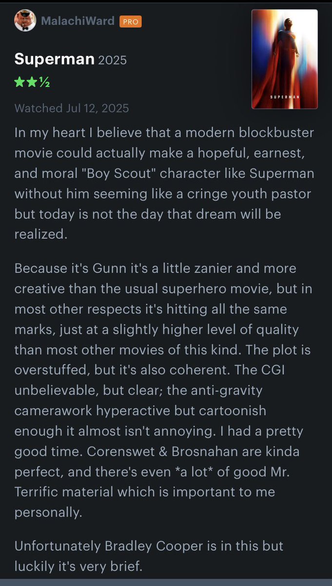 MalachiWard's tweet image. I saw the new Superman movie and in a little bit I’m gonna see the race car movie and you know what I’ll see the new zombie movie tomorrow. Might have to wait on the dinosaur movie.