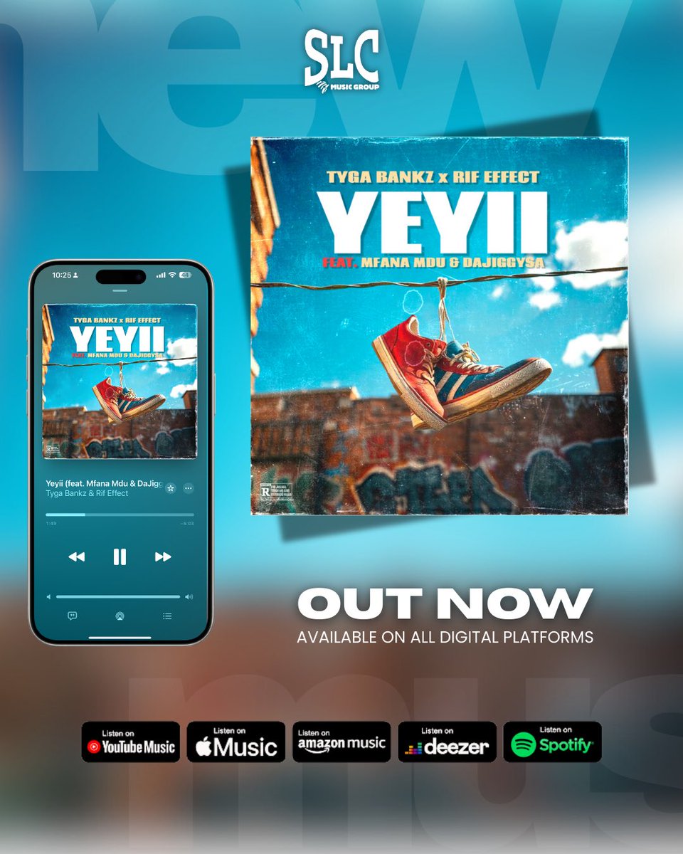 Tyga_BankZ's tweet photo. “YEYII” is officially OUT NOW! 🔥💥
Myself w/ @Rif__Effect feat. @mfanamdu x @dajiggysa 
Amapiano anthem loading… 🚀🎶

🎧 Listen here: https://t.co/DtFcRMZcms

#Yeyii #NewMusic #Amapiano #SouthAfrica #SLCMusicGroup https://t.co/cmoH9YLepm