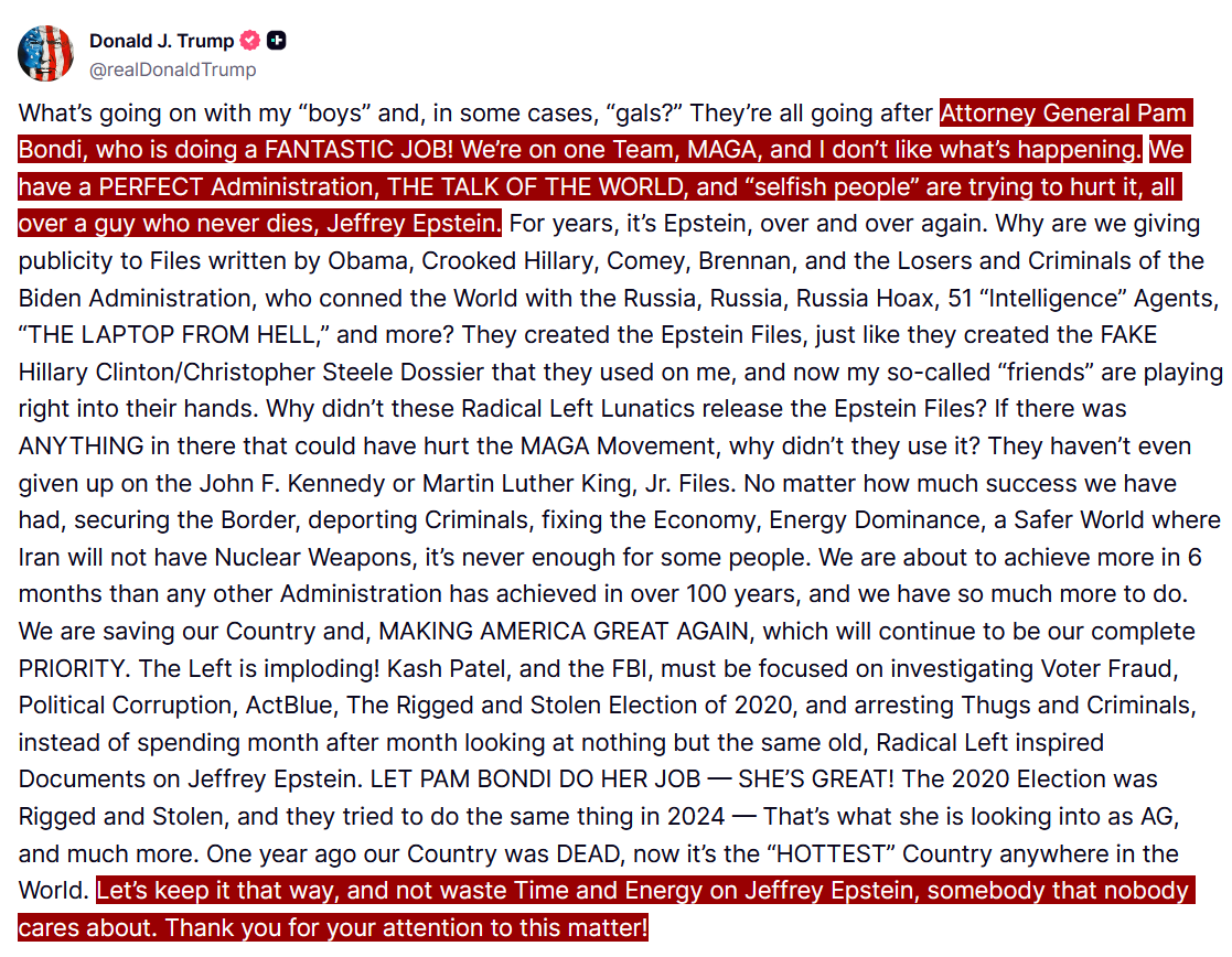 🚨🇺🇸Trump says let's "not waste Time and Energy on Jeffrey Epstein, somebody that nobody cares about."

#Trump #jeffreyepsteinfiles #USA