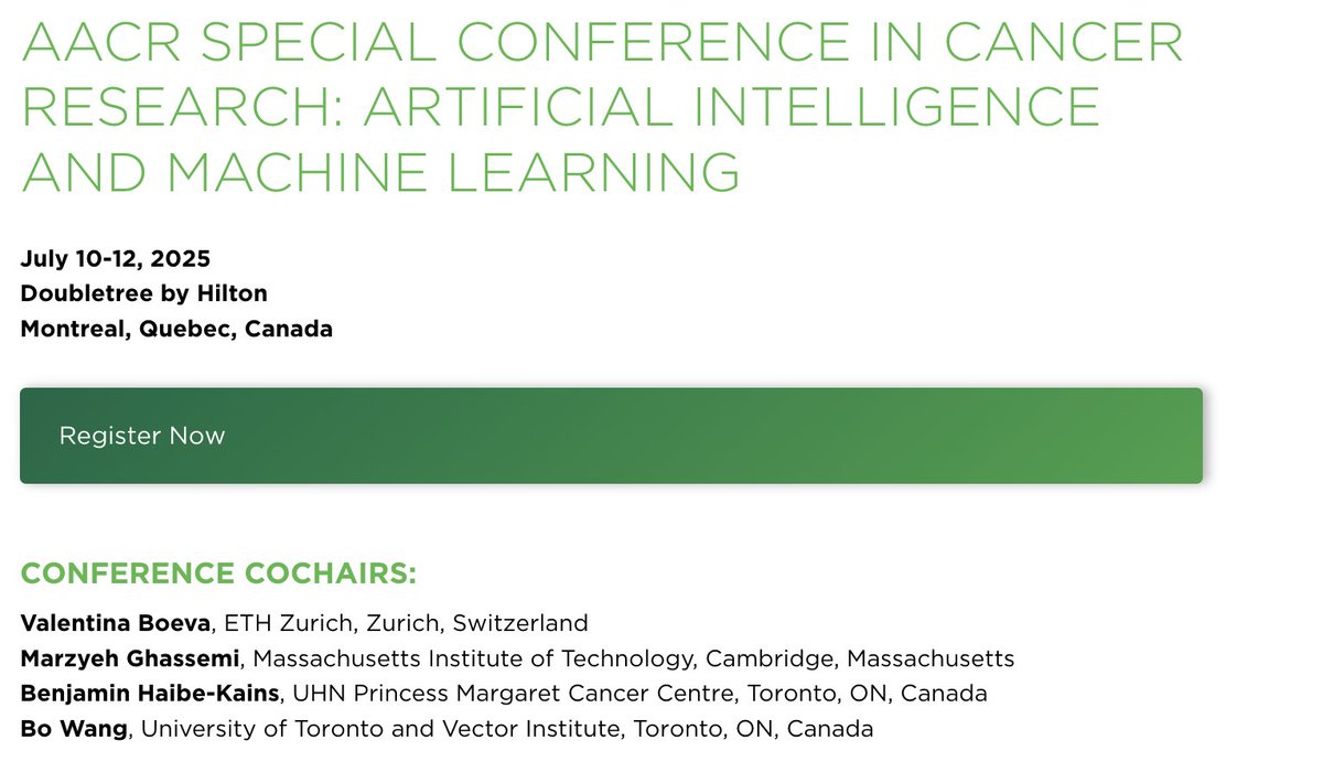 BoWang87's tweet image. 🔥Just wrapped up an incredible three days in Montreal at the AACR (@AACR ) Special Conference on Artificial Intelligence and Machine Learning — the first AACR event fully dedicated to exploring how AI is reshaping cancer research and care. I was deeply honored to serve as one of…