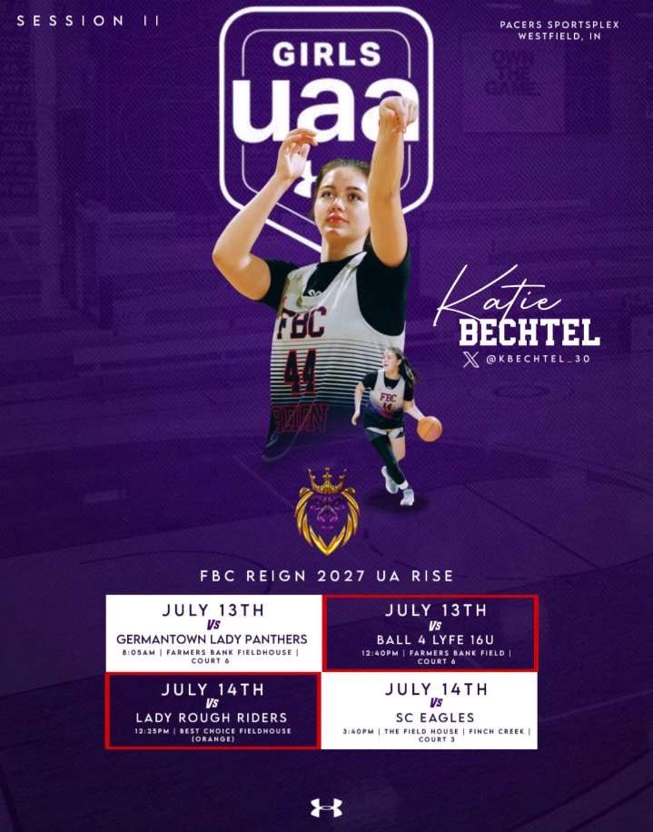 Katie Bechtel (@kbechtel_30) on Twitter photo Excited about competing in Indiana <a href="/UANextGHoops/">Girls UAA</a> Session II! Check out our @fbcreign27rise team July 13th and 14th. <a href="/MeadeHoops/">Amanda Meade</a> <a href="/PGHTennessee/">Prep Girls Hoops Tennessee</a> <a href="/LadyBroncosWBB/">Boyd Christian Lady Broncos</a> Excited about competing in Indiana <a href="/UANextGHoops/">Girls UAA</a> Session II! Check out our @fbcreign27rise team July 13th and 14th. <a href="/MeadeHoops/">Amanda Meade</a> <a href="/PGHTennessee/">Prep Girls Hoops Tennessee</a> <a href="/LadyBroncosWBB/">Boyd Christian Lady Broncos</a>