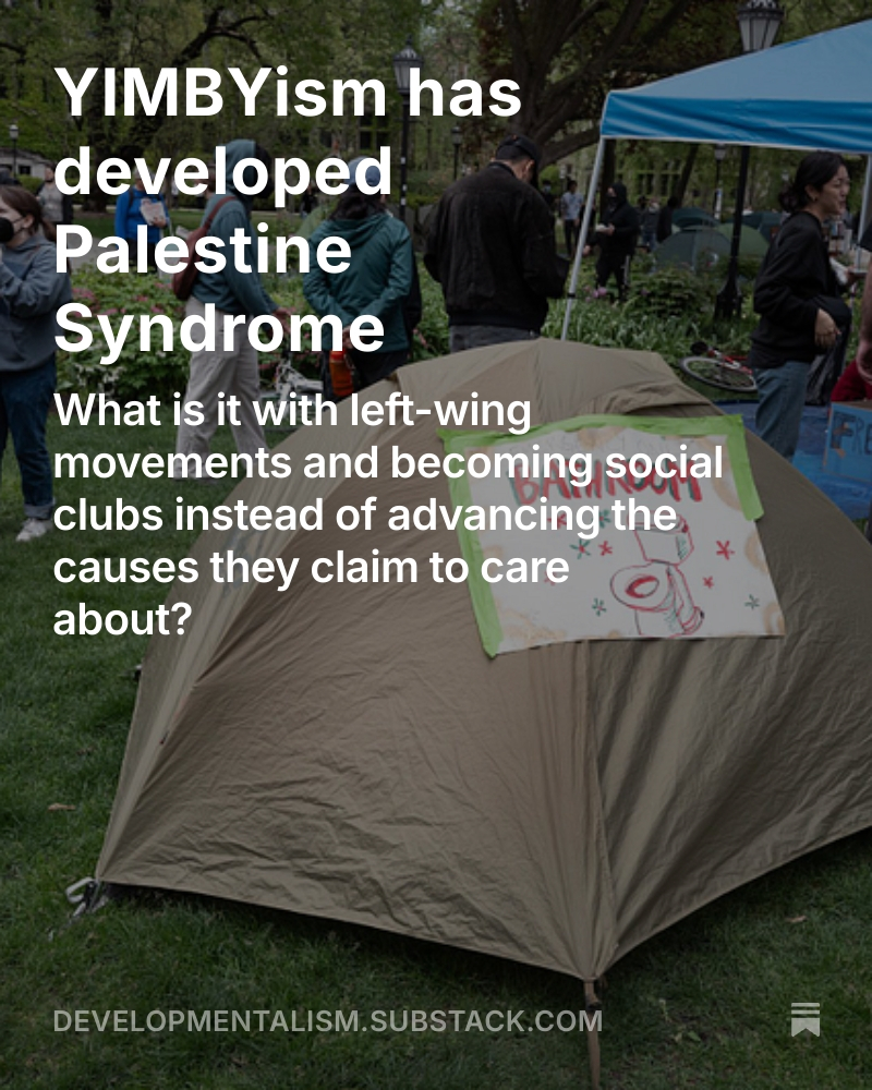 Lib_Development's tweet image. New Blog Post!
In the past three weeks, I have labored deep in the ragebait labs to produce a piece about how ineffective Palestine Protestors are. And also how ineffective YIMBYs are. I suspect the root causes are the same.
Link below!