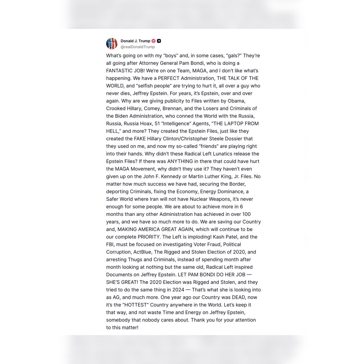 Trump is really pissing me off. 

You ran your campaign off of “releasing Epstein files”, let your AG run her mouth, pulled that stupid Epstein binder influencer stunt and now you’re suddenly acting confused as to why people are still questioning things when the files you talked