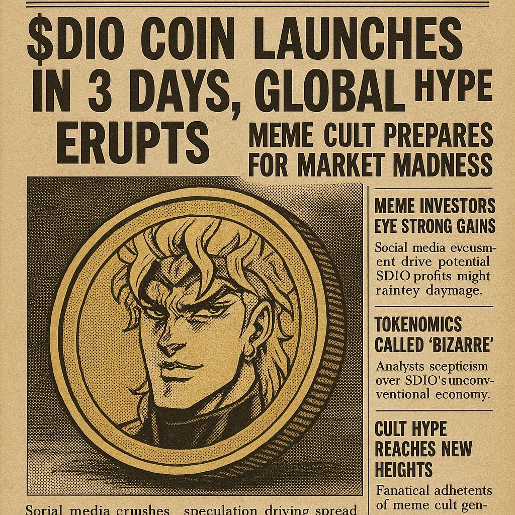 DioOnSolana's tweet photo. 🗞️ BREAKING: $DIO Coin Set to Launch in 3 Days
History is being written — the meme revolution is near.
⚔️ Chaos is coming.

🔥 #DIO #DioOnSolana
📅 Launching July 15th – 10AM MDT
🫂 Join the Telegram before it’s too late: https://t.co/9fjkGUB2tq

#PumpFun 
#CryptoLaunch #JoJoFans https://t.co/bLEuEpY932