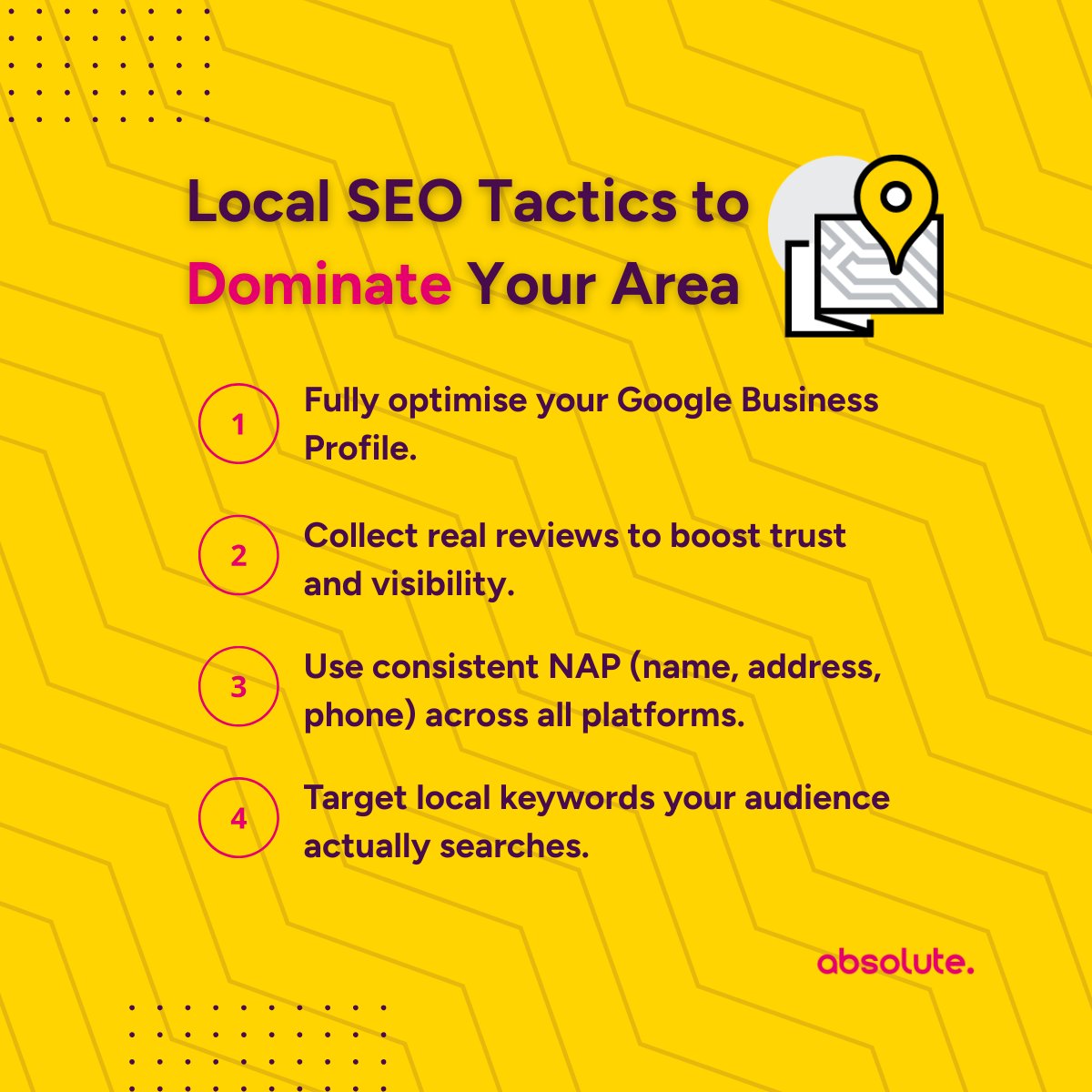 AbsoluteDMedia's tweet image. Local SEO Tactics to Dominate Your Area 📍 

Want more local leads? Focus on:

➡️ Google Business Profile
➡️ Local keyword targeting
➡️ Consistent NAP details
➡️ Positive online reviews

Dominate your neighbourhood!

#LocalSEO #SearchLocal #SEO #SEOAgency #DigitalMarketing